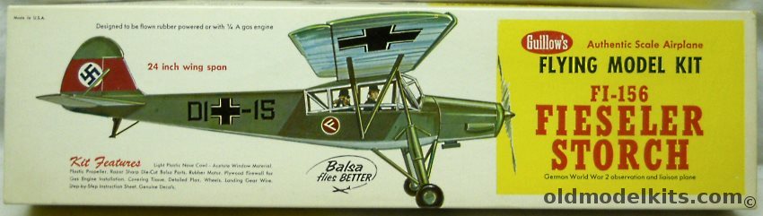 Guillows Fieseler Fi-156 Storch - 24 inch Wingspan  Control Line / Rubber Powered Aircraft, 304 plastic model kit